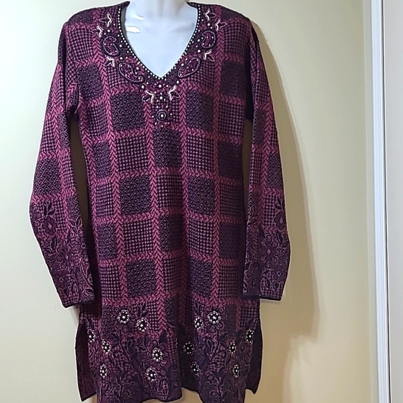 Purple Knit Long Sleeve Dress - Picture 1 of 7